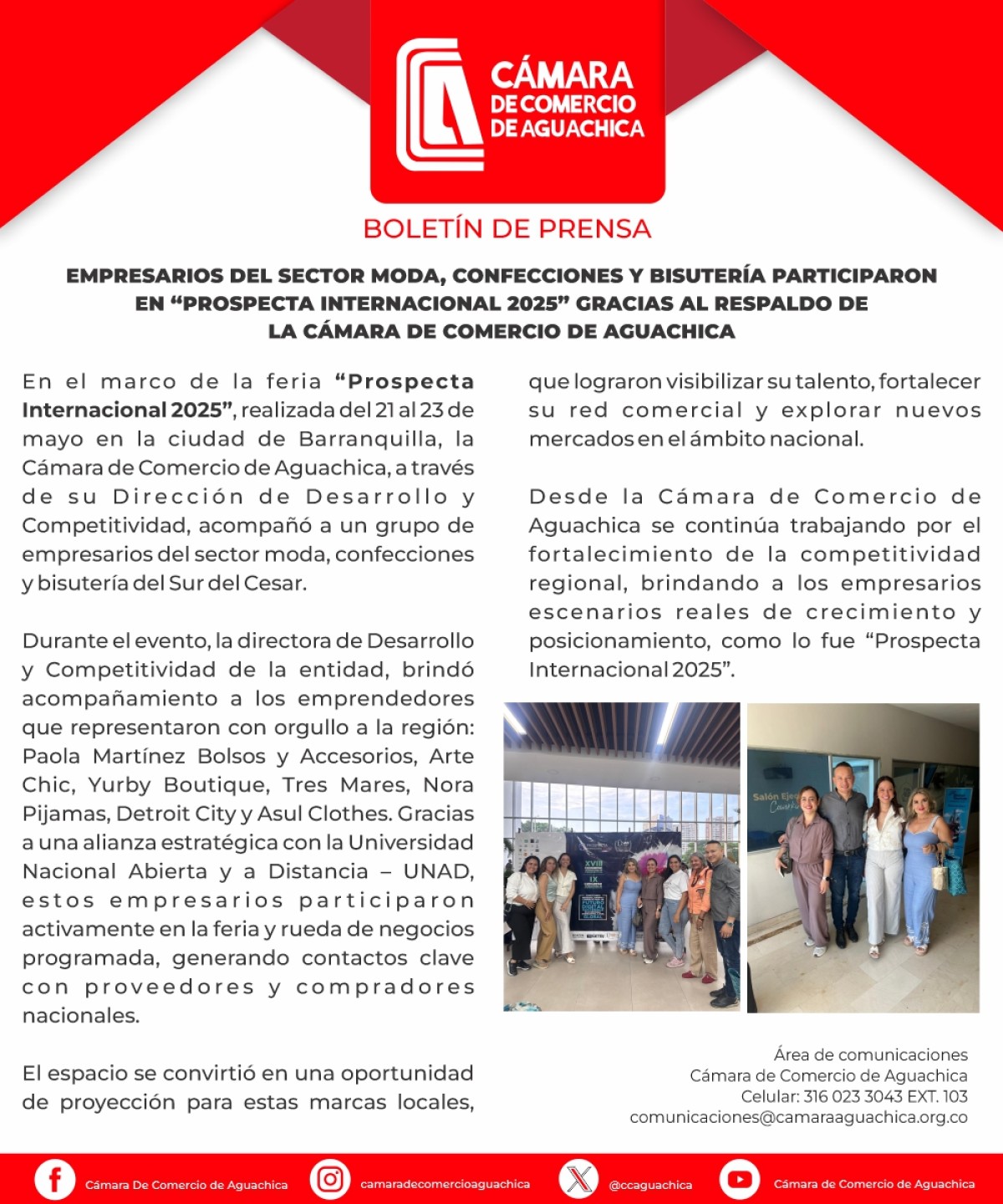 BACKGROUND OF THE AGUACHICA CHAMBER OF COMMERCE STRUCTURE A TRANSPARENT WHITE SQUARE IN FRONT WITH A CLOCK ON THE TOP, BLACK LETTERING