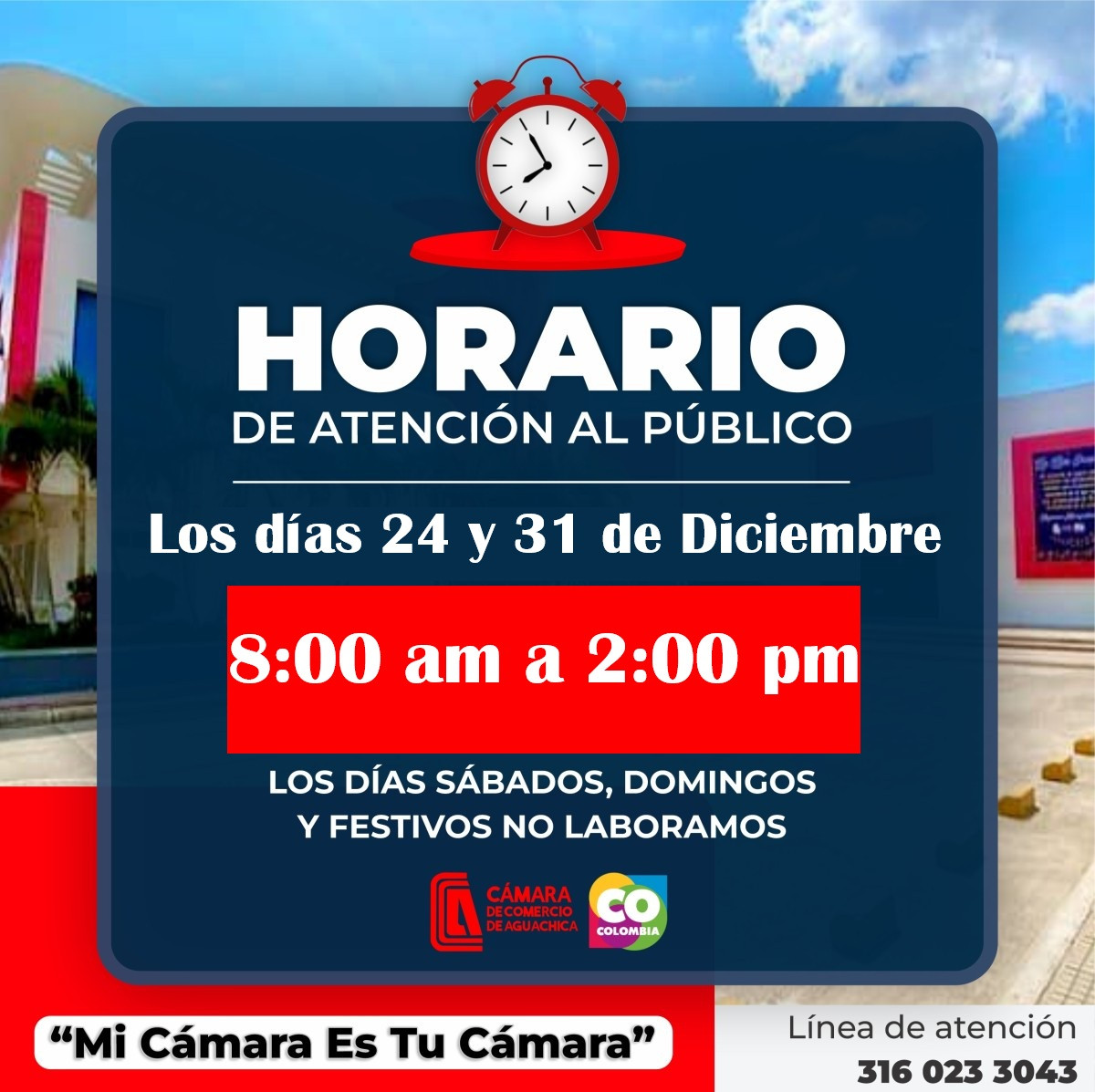 Opening hours for Wednesday, December 24 the and Wednesday, December 31